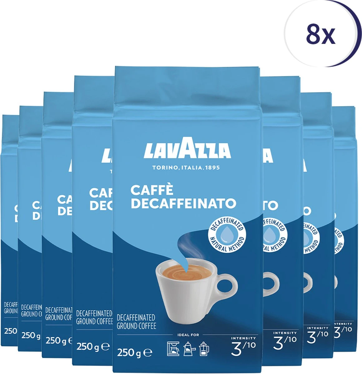 Lavazza Caffe Decaffeinato Filterkoffie - 250 Gram X8 3 Lavazza Caffe Decaffeinato Filterkoffie - 250 Gram X8