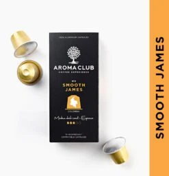 Aroma Club - Nespresso Compatible Capsules (120 St.) - No. 2 Smooth James - Intensiteit 3/5 - Espresso & Lungo - 100% Aluminium Koffiecups -Bekend Koffie Winkel 1160x1200