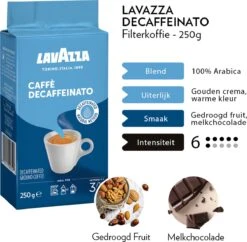 Lavazza Caffe Decaffeinato Filterkoffie - 250 Gram X8 11 Lavazza Caffe Decaffeinato Filterkoffie - 250 Gram X8 -Bekend Koffie Winkel 1200x1177 2