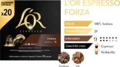 L'OR Espresso Forza Koffiecups - Intensiteit 9/12 - 10 X 20 Capsules -Bekend Koffie Winkel 1200x669