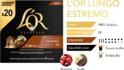 L'OR Lungo Estremo (10) - 10 X 20 Koffiecups -Bekend Koffie Winkel 1200x678 1