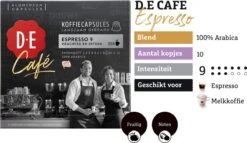 Douwe Egberts D.E Café Espresso Koffiecups - Intensiteit 9/12 - 10 X 20 Capsules -Bekend Koffie Winkel 1200x697