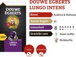 Douwe Egberts Lungo Intens Koffiecups - Intensiteit 8/12 - 10 X 10 Capsules -Bekend Koffie Winkel 1200x894