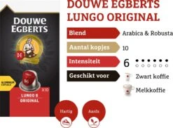 Douwe Egberts Lungo Original Koffiecups - Intensiteit 6/12 - 10 X 10 Capsules -Bekend Koffie Winkel 1200x895 1
