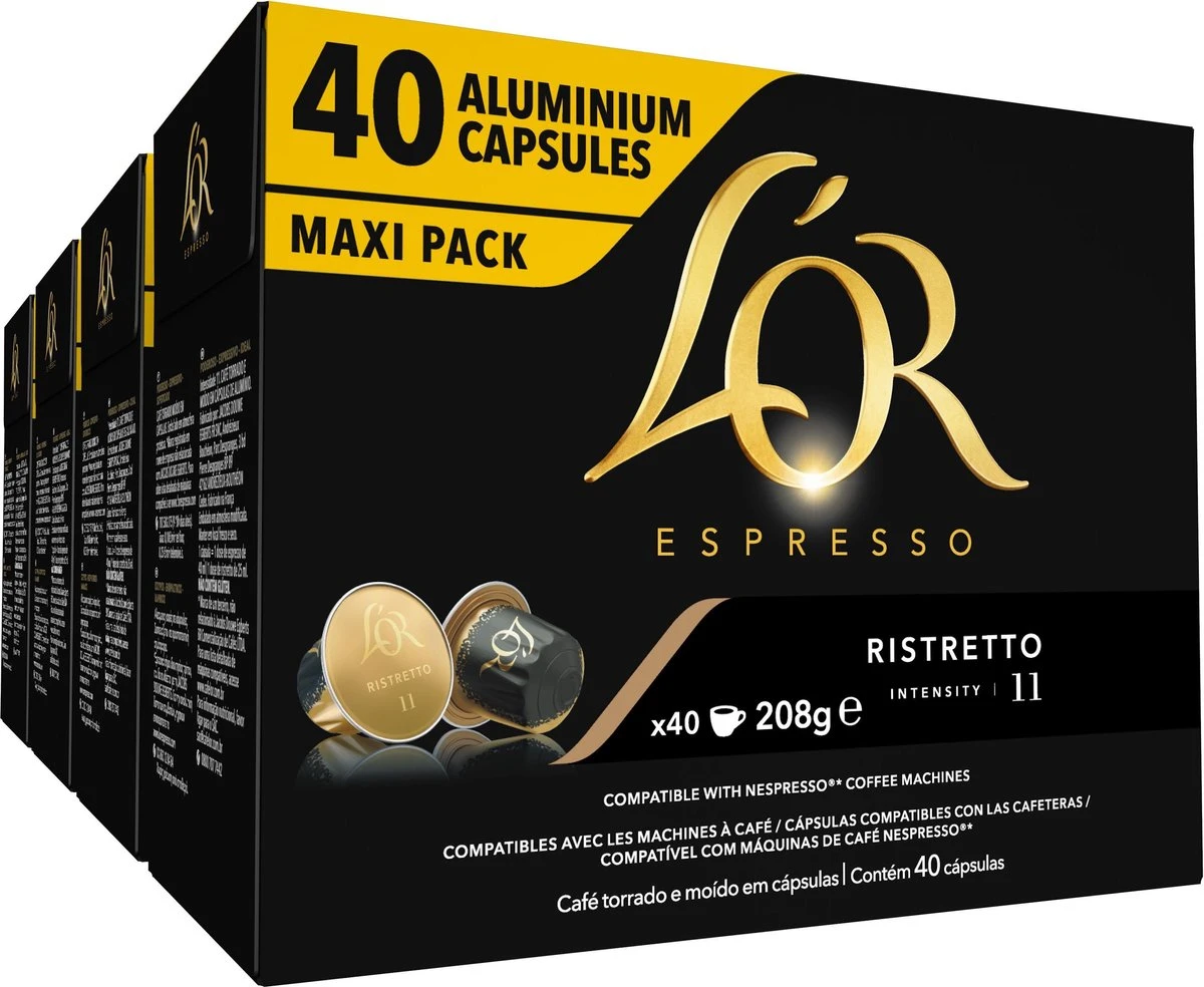 L'OR Espresso Ristretto Koffiecups - Intensiteit 11/12 - 4 X 40 Capsules 3 L'OR Espresso Ristretto Koffiecups - Intensiteit 11/12 - 4 X 40 Capsules
