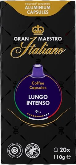 Gran Maestro Italiano - Lungo Intenso - Koffiecups - Nespresso Compatibel Capsules - Krachtige Smaak - 6 X 20 Cups -Bekend Koffie Winkel 550x1200 2