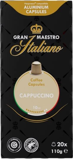 Gran Maestro Italiano - Cappuccino - Koffiecups - Nespresso Compatibel Capsules - Intense Smaak - 6 X 20 Cups -Bekend Koffie Winkel 551x1200