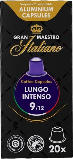 Gran Maestro Italiano - Lungo Intenso - Koffiecups - Nespresso Compatibel Capsules - Krachtige Smaak - 6 X 20 Cups -Bekend Koffie Winkel 552x1200