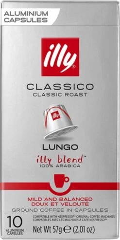 Illy Lungo Classico Koffiecups - Intensiteit 5/9 - 10 X 10 Capsules -Bekend Koffie Winkel 601x1200