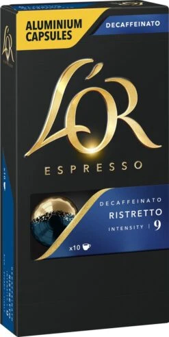 L'OR Espresso Ristretto Decaffeinato - Intensiteit 9/12 - 10 X 10 Capsules -Bekend Koffie Winkel 603x1200