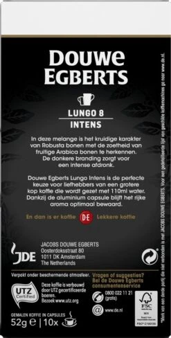 Douwe Egberts Lungo Intens Koffiecups - Intensiteit 8/12 - 10 X 10 Capsules -Bekend Koffie Winkel 607x1200