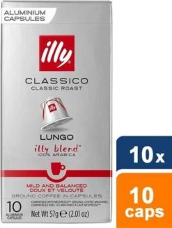 Illy Lungo Classico Koffiecups - Intensiteit 5/9 - 10 X 10 Capsules -Bekend Koffie Winkel 904x1200