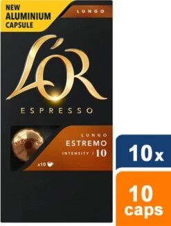 L'OR Lungo Estremo Koffiecups - Intensiteit 10/12 - 10 X 10 Capsules 25 L'OR Lungo Estremo Koffiecups - Intensiteit 10/12 - 10 X 10 Capsules -Bekend Koffie Winkel 909x1200